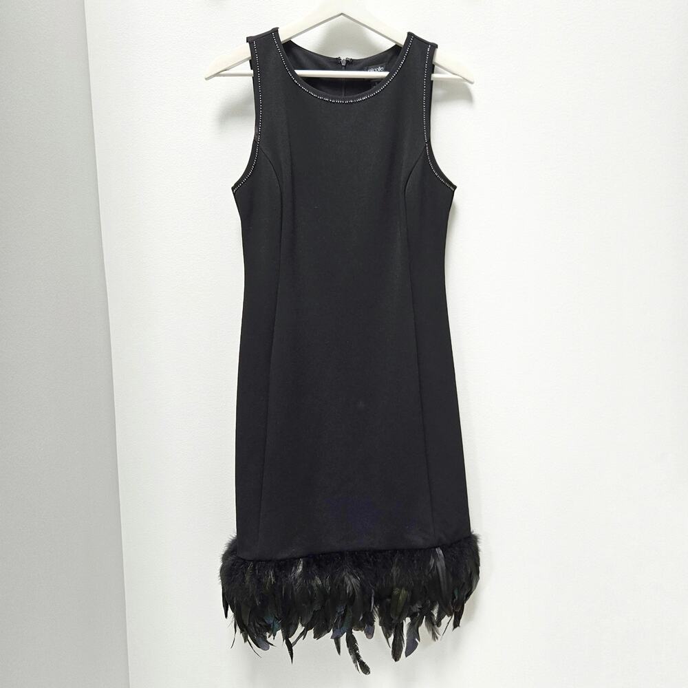 Nicole by Nicole Miller Black Feather Dress Size Small